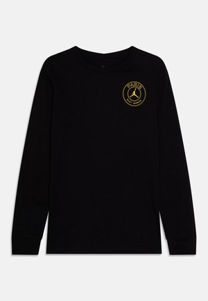 Zwarte longsleeve T-shirt van katoen, met een ronde gouden logo met de tekst "PARIS" en een silhouetontwerp op de linkerborst.
