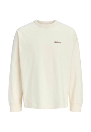Sweat-shirt à manches longues écru avec col rond et petit texte "ORIGINALS" imprimé sur la poitrine gauche.