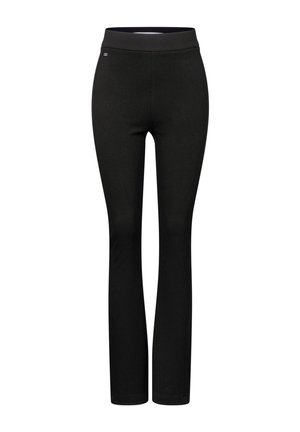 Leggings de sport noirs avec un tissu lisse et extensible, design à jambe évasée et une large taille pour le confort et la liberté de mouvement.