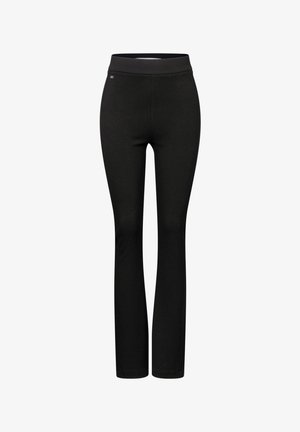 Leggings deportivos negros con una tela suave y elástica, diseño de pierna acampanada y una cinturilla ancha para mayor comodidad y facilidad de movimiento.