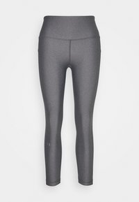 Harmaat urheilutrikoot, joissa on korkea vyötärönauha, joustavasta materiaalista valmistetut, litteillä saumoilla ja kapenevalla istuvuudella varustetut. Ei näkyviä kuvioita.