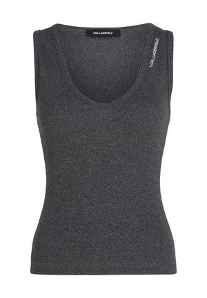Grijze geribde tanktop met een ronde hals en Karl Lagerfeld branding op de schouder. Gemaakt van een lichte, gestructureerde stof.