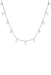 Zilveren ketting met een schakel waarin kleine, ronde, heldere accentparels gelijkmatig over de lengte zijn verdeeld. Soepele en gepolijste textuur.