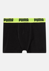 Črne bokserice iz bombaža z neonsko zelenim pasom, na katerem je v debelih črnih črkah napisano "PUMA".
