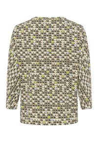 Top met lange mouwen met een meerkleurig zigzagpatroon in tinten bruin, groen en blauw op een crèmekleurige achtergrond. Zachte stof met een comfortabele pasvorm.