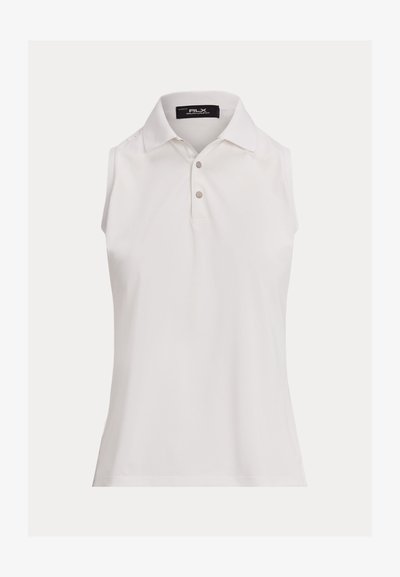 Μπλουζάκι πόλο χωρίς μανίκια σε λευκό χρώμα από λείο ύφασμα, με κλασικό γιακά, δύο κουμπιά στο λαιμό και διακριτική ετικέτα με το λογότυπο της μάρκας στο εσωτερικό.