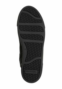 Black rubber shoe sole with a textured surface featuring diagonal grooves and a central logo, measuring size 37. Designed for grip.