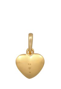 Pendentif en forme de cœur plaqué or avec une surface lisse, présentant des marquages gravés "925" et "Ag" au dos, attaché par une boucle.