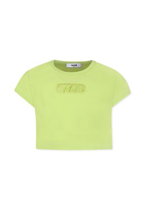 T-shirt cropped in cotone verde lime brillante, con maniche corte e logo "MSGM" ricamato sul davanti. Texture liscia, scollo rotondo.