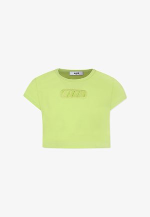 T-shirt cropped en coton vert lime vif, avec des manches courtes et un logo "MSGM" brodé à l'avant. Texture lisse, décolleté rond.