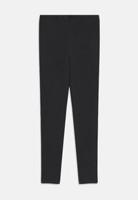 Leggings noirs en tissu extensible en mélange de coton, offrant une coupe ajustée, une texture lisse et un design simple sans ornements.