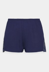 Marineblauwe shorts van zachte stof, met kanten panelen aan beide zijden en een elastische tailleband voor comfort.