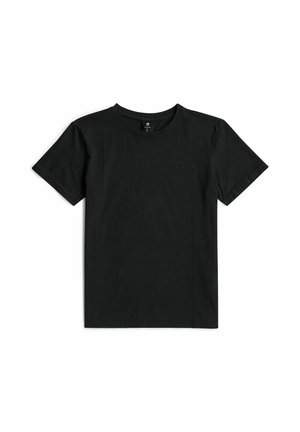 T-shirt noir uni à manches courtes et col rond, taille moyenne, présenté à plat sur fond blanc avec un petit logo sur la poitrine gauche.