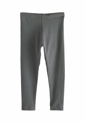 Grå leggings lavet af strækbart stof, tætsiddende design, glat tekstur, fuldlængde snit, med en simpel, sømløs talje.