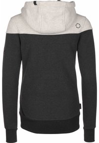 Sudadera con capucha con diseño de bloques de color gris y gris oscuro, hecha de una mezcla de algodón suave. Cuenta con capucha con cordón y puños acanalados.