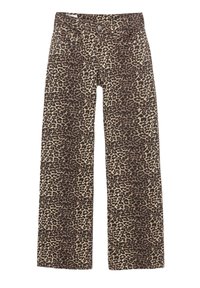 Pantaloni largi dintr-un amestec de bumbac cu imprimeu de leopard, având talie înaltă și buzunare frontale cu accente din metal.