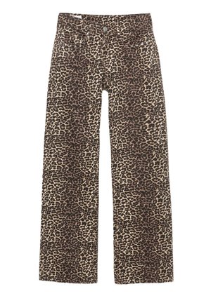 Leopardenmuster weit geschnittene Hosen aus Baumwollmischung, mit hoher Taille und Fronttaschen mit Metallakzenten.