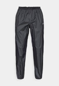 Ανδρικά μαύρα αδιάβροχα παντελόνια βροχής, κατασκευασμένα από ελαφρύ συνθετικό υλικό, με ελαστική μέση κα�ι κοπή στενής γραμμής.