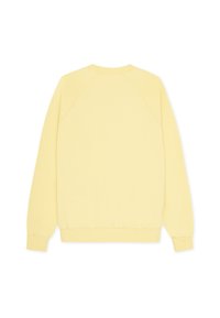 Απλό ανοιχτό κίτρινο φούτερ με μακριά μανίκια, ριμπ μανσέτες και ριμπ μέση, που φαίνεται από πίσω σε λευκό φόντο.