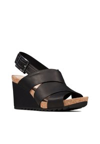 Clarks FLEX SAND - Wedge sandals - schwarzes leder