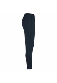 Dunkelblaue Sporthosen mit schmaler Passform, elastischem Bund, seitlicher Zip-Tasche und Reißverschlüssen an den Knöcheln für einfaches An- und Ausziehen. Glattes, leichtes Material.