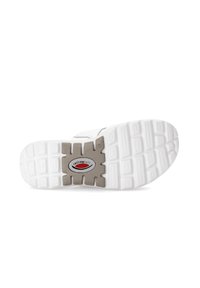 White sneaker sole with a textured rubber surface, featuring a central gray section with "rollingsoft" logo in red and black.