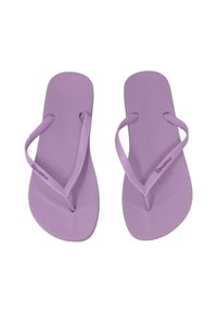 Infradito viola con un fondo testurizzato, ampie cinghie e mignolo. Materiale in gomma resistente, con un marchio discreto sulla cinghia.