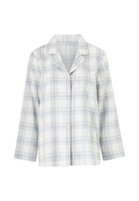 Langdraagbare geruite pyjamashirt in wit en lichtblauw, met een kraag, knoopsluiting en een zachte, textuur stof.
