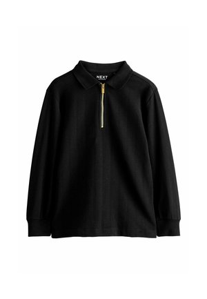 REGULAR FIT - ZIP NECK TEXTURED LONG SLEEVE - Poloshirts - black