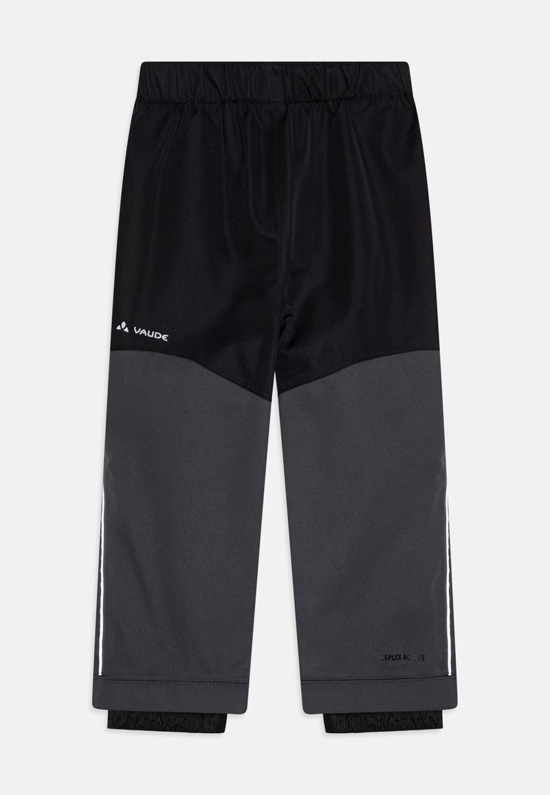 Calças atléticas em preto e cinza com um cós elástico, detalhes refletivos e punhos elásticos. Feitas de um material liso e que afasta a humidade.