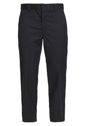 Schwarze Chinos aus leichtem Baumwollstoff, mit geradem Schnitt, seitlichen Taschen und einem Knopfverschluss am Bund.
