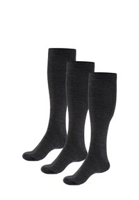 Drei Paare knöchelhoher Socken in Dunkelgrau, aus strukturiertem Stoff mit einem gerippten Bündchen und glattem Fußdesign.