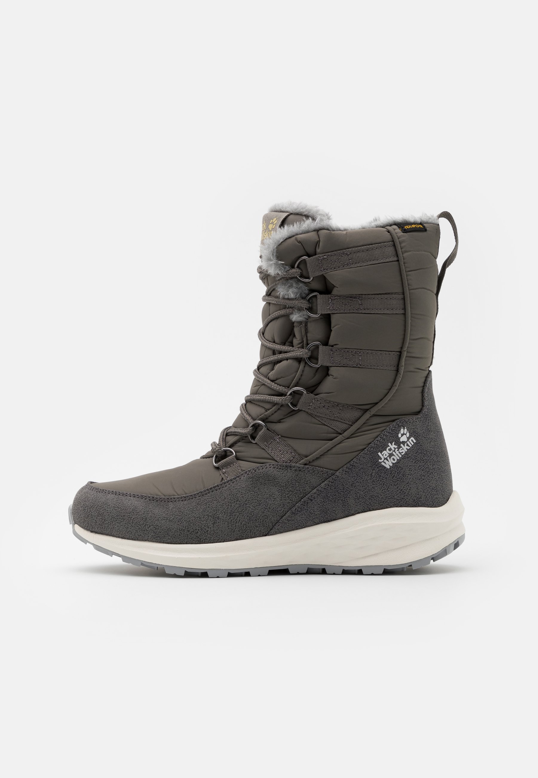 light winter boots on Jack Wolfskin Nevada Texapore High Winter Boots Dark Grey Light Grey Grey Zalando Ie
