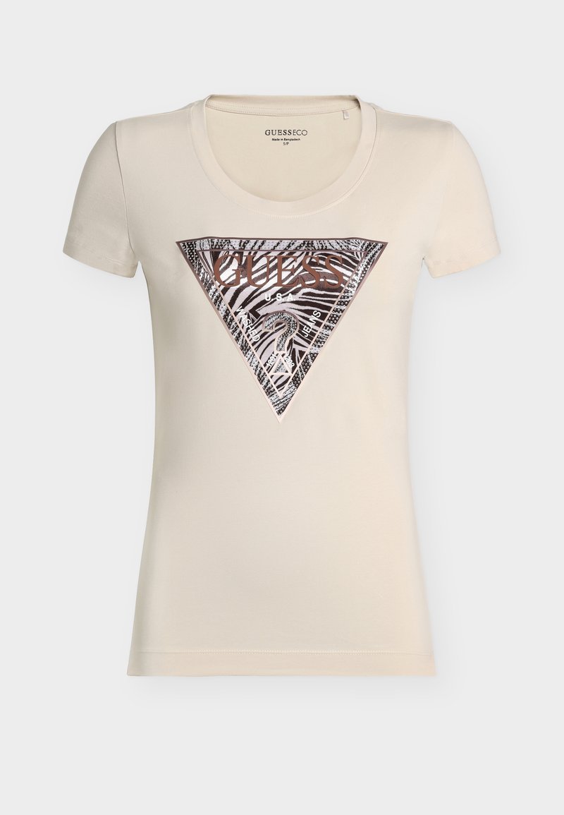 Guess ZEBRA TRIANGLE TEE - Print T-shirt - pearl oyster/beige - Zalando