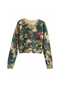 REGULAR FIT - CREW NECK  - Vesta na kopčanje - ochre yellow green floral print
