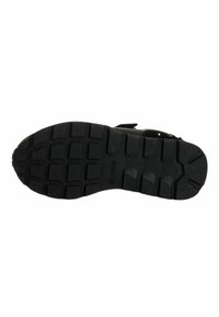 Suola di sneaker in gomma nera con un design del battistrada a motivo. Presenta scanalature profonde e sezioni in rilievo per una migliore aderenza. Materiale testurizzato con branding.
