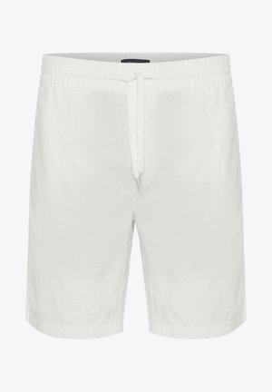 Witte linnen shorts met een elastische tailleband en een trekkoord, een gladde textuur en een eenvoudig, strak ontwerp.