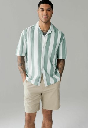 TEXTURED STRIPE SHORT SLEEVE WITH COLLAR  - REGULAR FIT - Skjorta - green