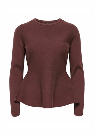 Dugih rukava bordo gornji dio izrađen od mekog pletiva, sa okruglim izrezom i rubom u obliku pepluma za prošireni siluetu.