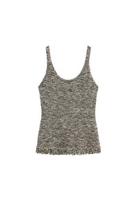 Débardeur en tricot sans manches gris et noir marbré avec encolure dégagée et ourlet à volants.