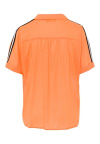 Korte mouwen overhemd in feloranje met een kraag, voorzien van zwart-witte zijstreepjes, plooidetail aan de achterkant en een relaxte pasvorm.