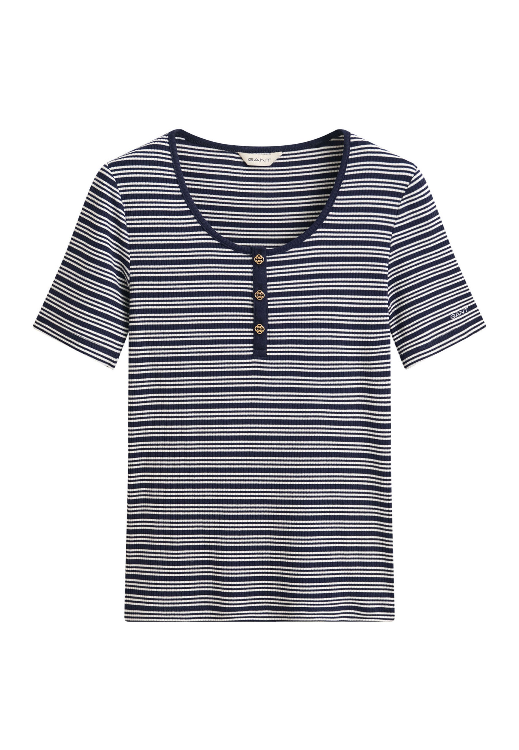 GANT SLIM HENLEY - Triko s potiskem - evening blue