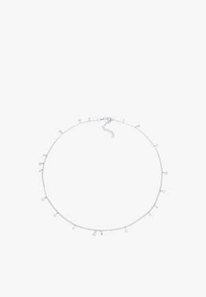 Sølv kædehalssmykke med små, kugleformede accenter jævnt fordelt langs længden, med en hummelklips og forlængerkæde til justering.