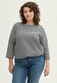TOM TAILOR PLUS SIZE - MIT KNOPF-DETAILS - Long sleeved top - offwhite navy regular stripe