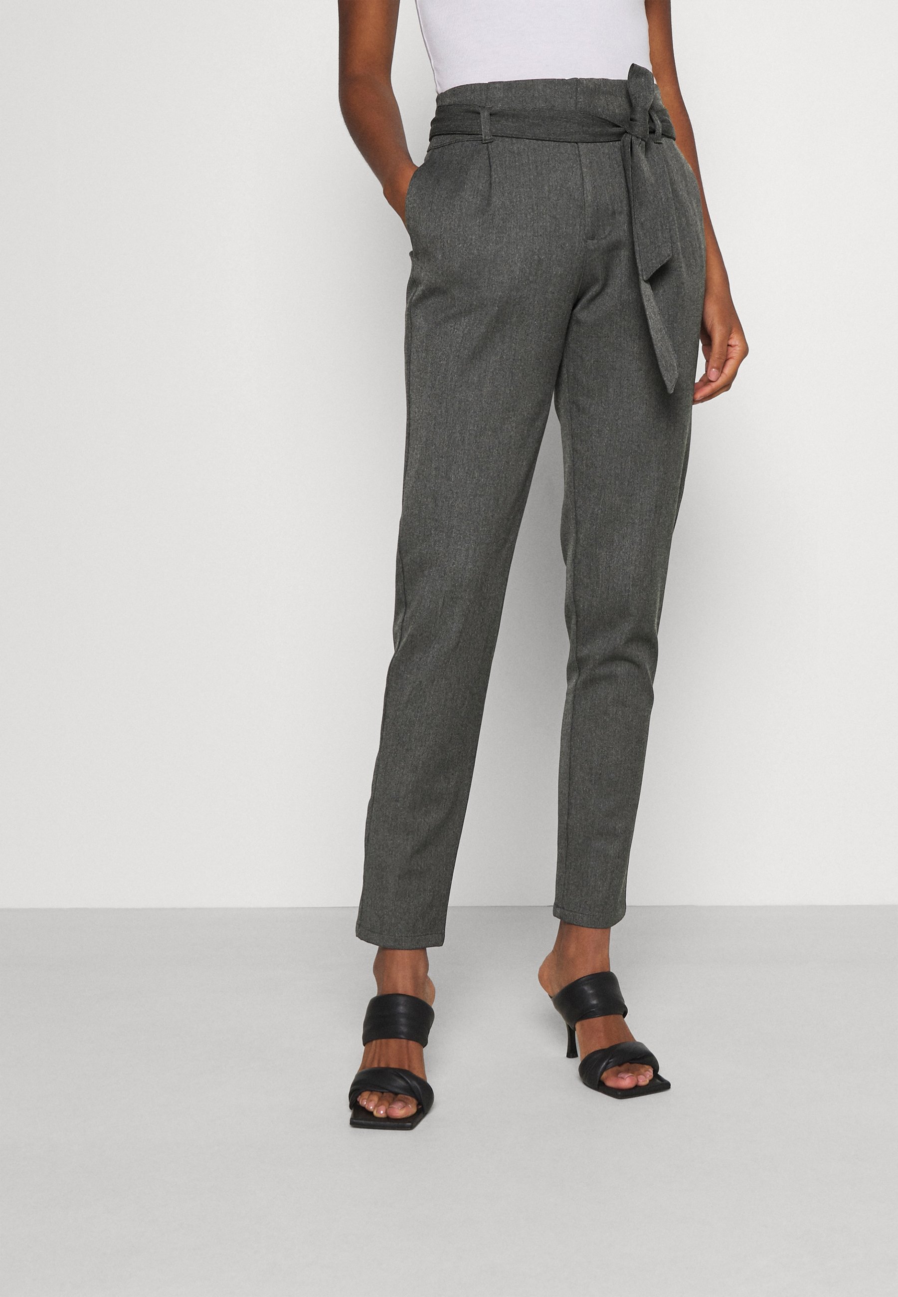 Vero Moda VMMIYA LOOSE TIE PANT - Pantaloni - medium grey melange/grigio  scuro screziato - Zalando