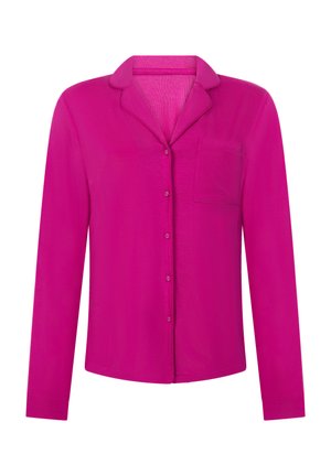 Magenta lange mouwen shirt met een kraag, knopen aan de voorkant en één borstzak. Soepele stof met een ontspannen pasvorm.