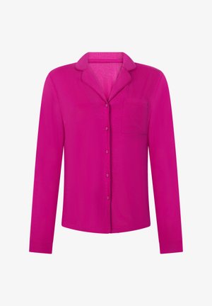 Magenta lange mouwen shirt met een kraag, knopen aan de voorkant en één borstzak. Soepele stof met een ontspannen pasvorm.