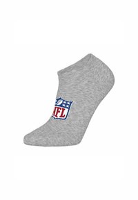 Calzino grigio alla caviglia con il logo NFL in rosso, bianco e blu sul lato.