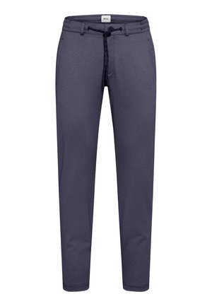 Pantalon décontracté bleu marine avec taille à cordon, poches avant et coupe droite slim.