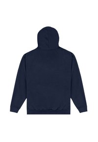 Felpa blu navy con design a pullover, maniche lunghe e cappuccio con cordino. Presenta un orlo e polsini a coste, con una finitura in tessuto morbido.